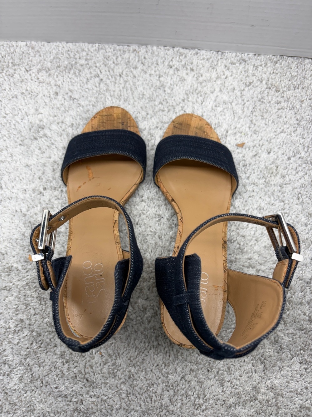 Franco Sarto Navy Cork Wedge Ankle-Strap Sandals